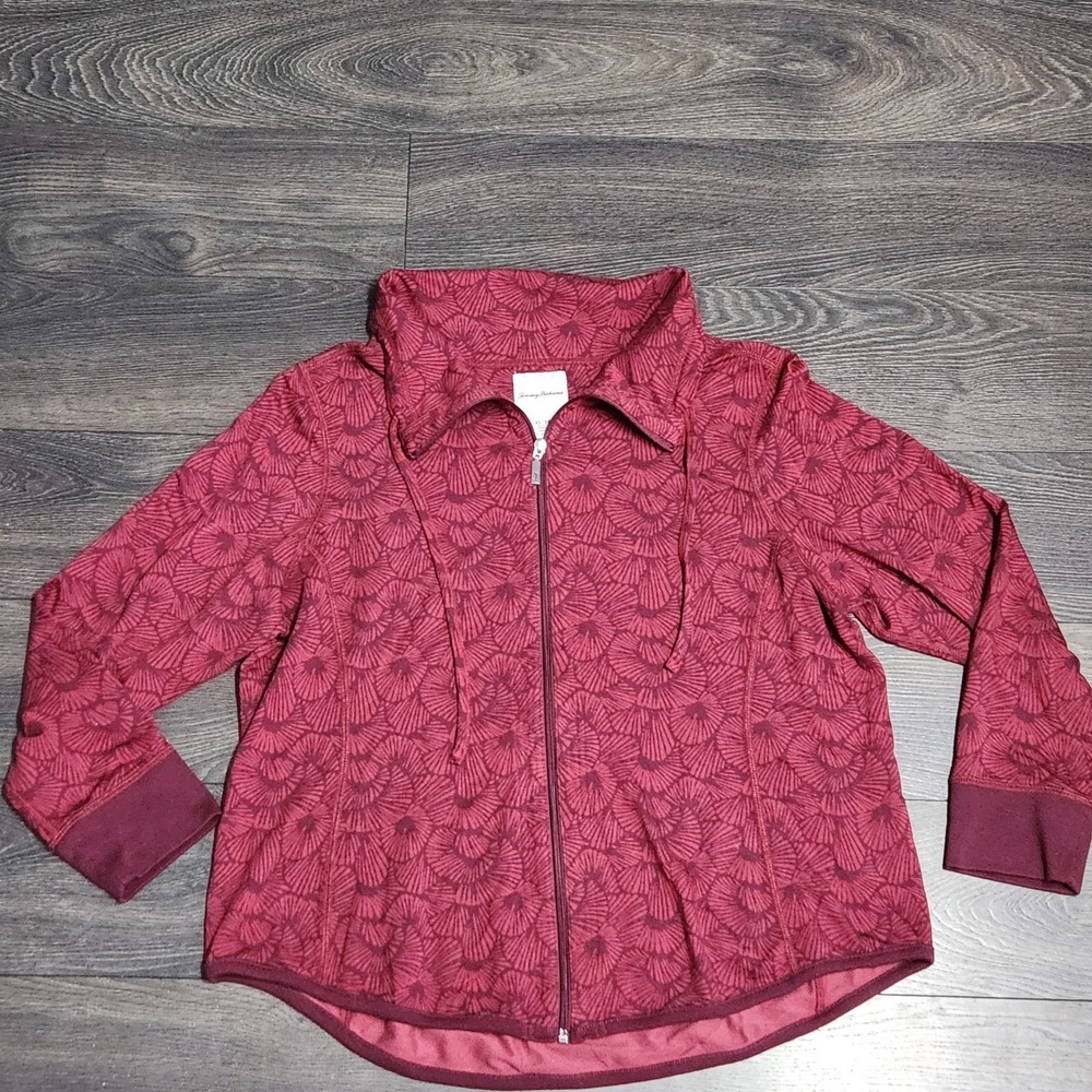 Tommy Bahama Women's Full Zip Red Fan Design. Fall Cozy Jacket. Coastal Preppy